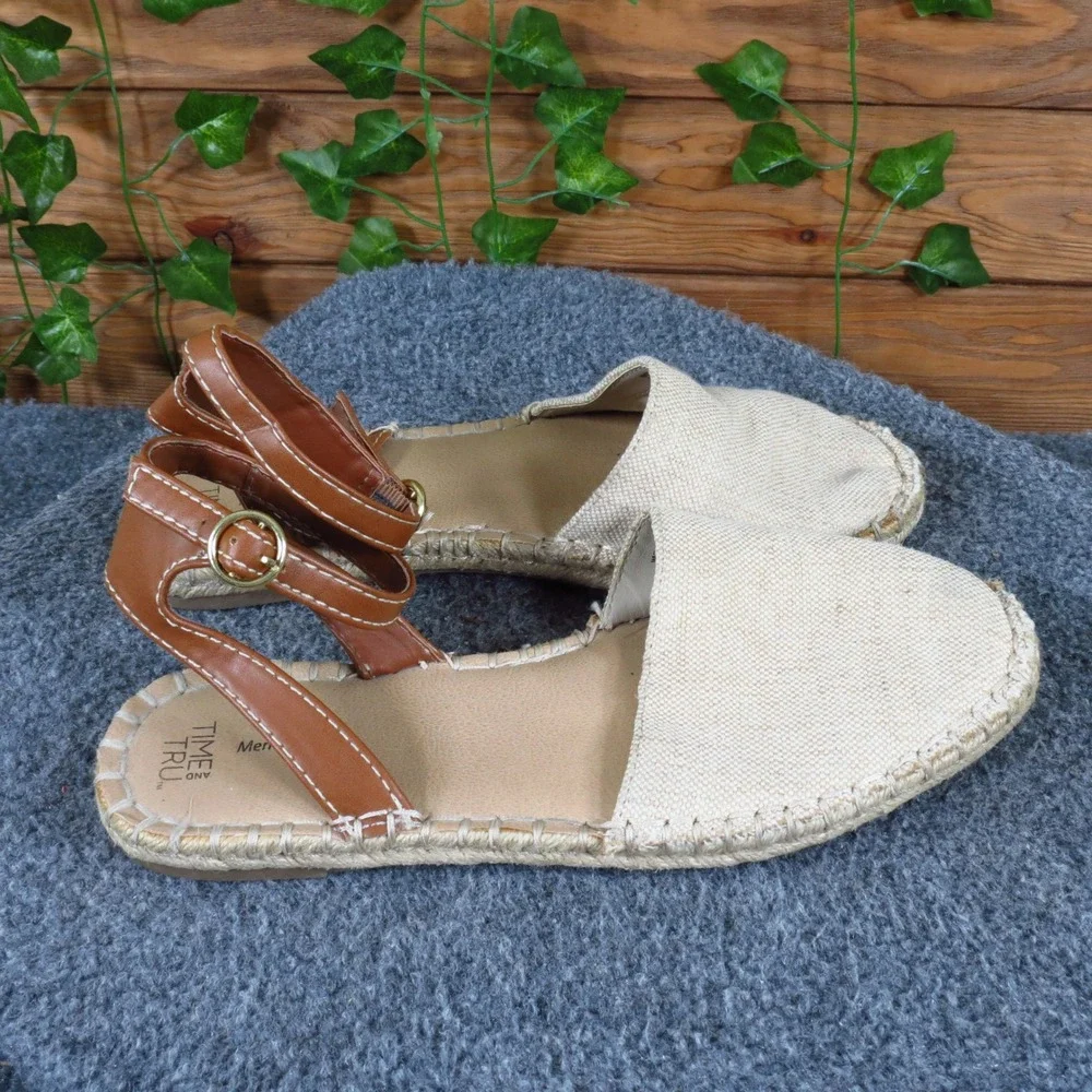 Time and Tru Ankle Strap Women Espadrille Sandal Size 8 Summer Beige Canvas